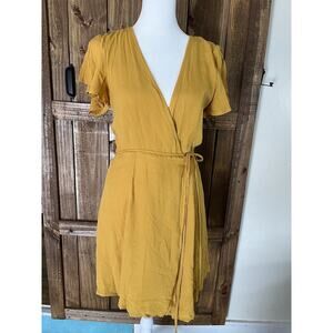 Lulu’s Yellow Mustard Wrap Mini Dress Size Small S Summer Beach Vacation